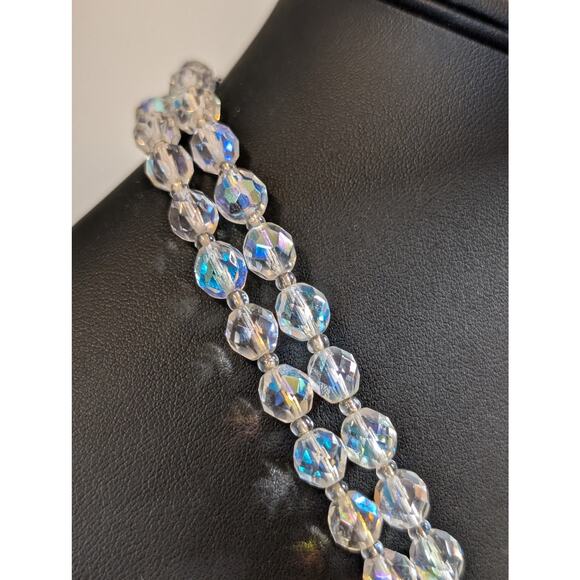 Vintage Aurora Borealis Faceted Crystal Double Strand Box Clasp 20" Necklace - Picture 2 of 6